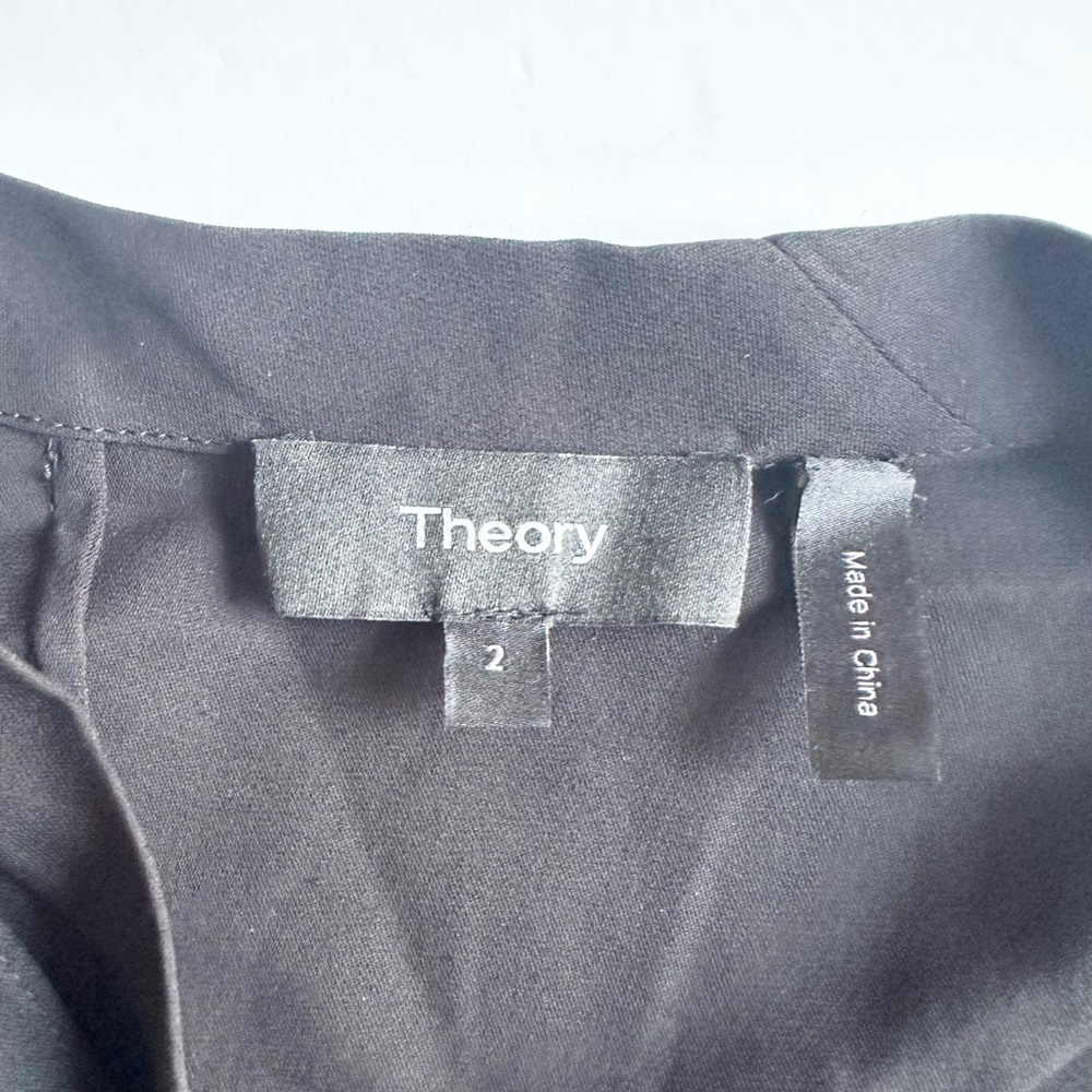 Theory 2 Black Tie Neck Drape Dress Long Sleeve Asymmetrical Hem 100% Silk - Picture 8 of 11